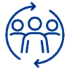 A blue line drawing of people and arrows