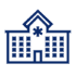 Blue line drawing of a hospital building