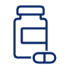 Blue line drawing of a medication container