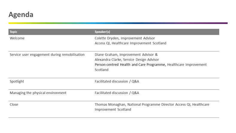 Agenda for 29 September webinar